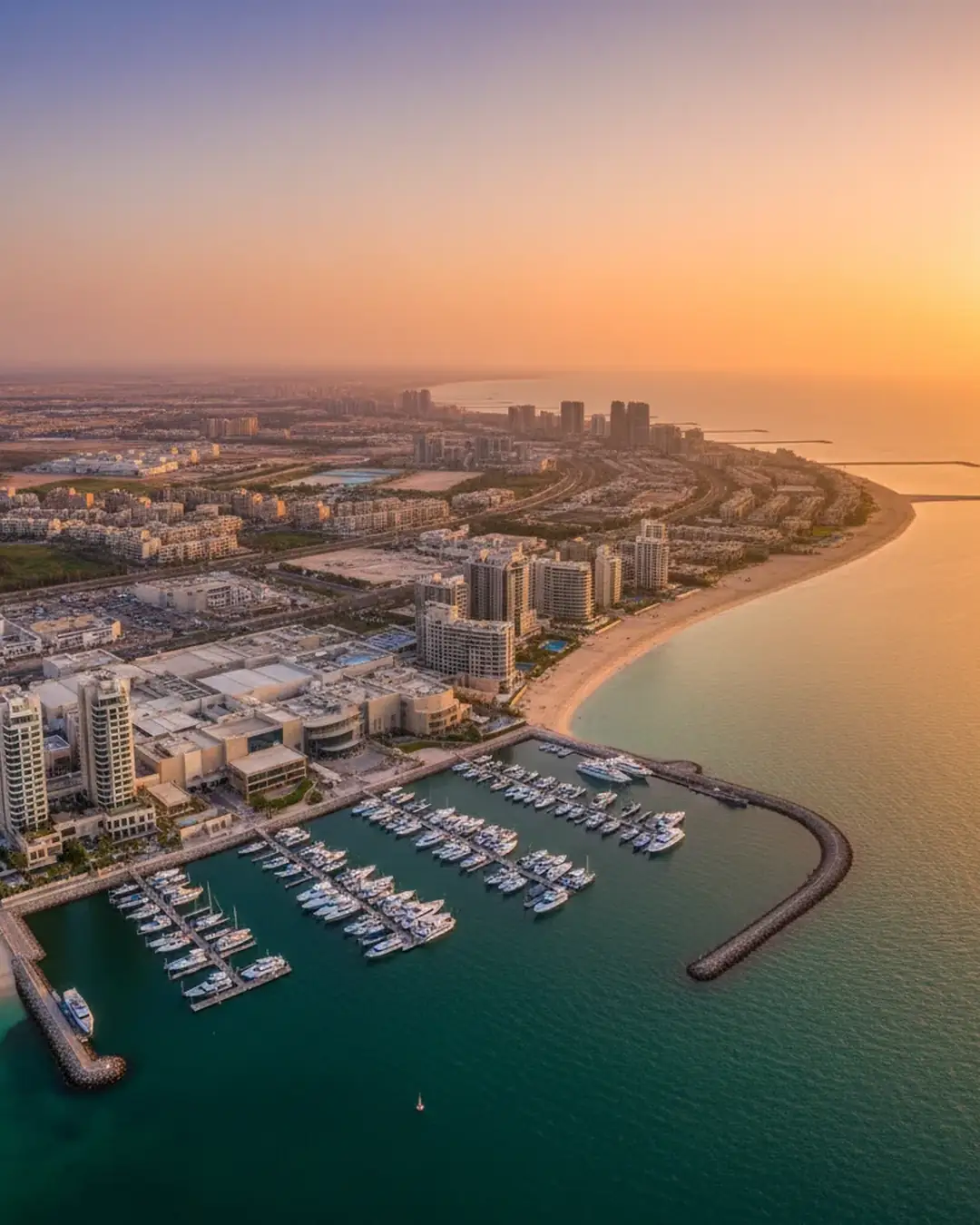 المارينا والشقق المطلة على الواجهة المائية في شاطئ الراحة، أبوظبي