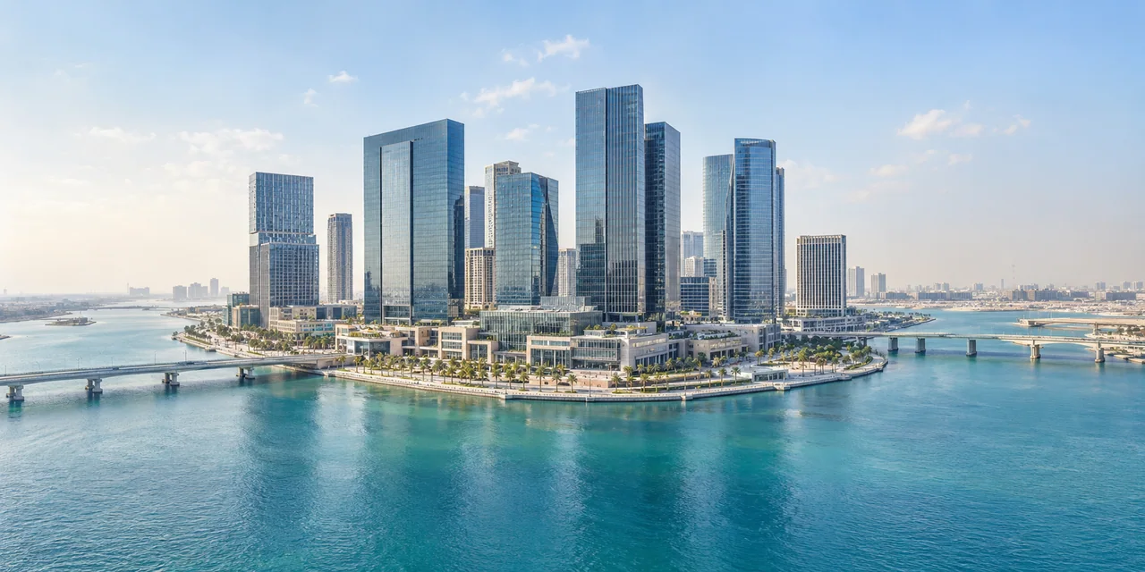 AI illustration inspired by Al Maryah Island's business skyline and waterfront