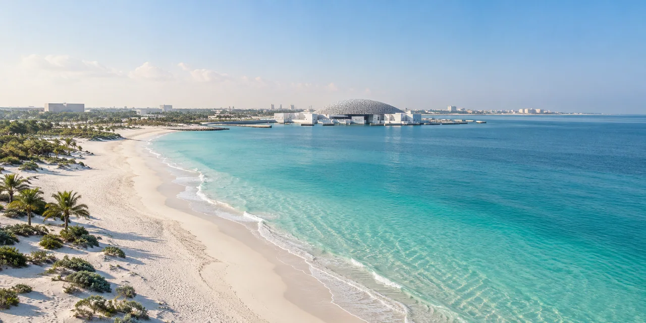 AI illustration inspired by Saadiyat Island's coastline and cultural architecture
