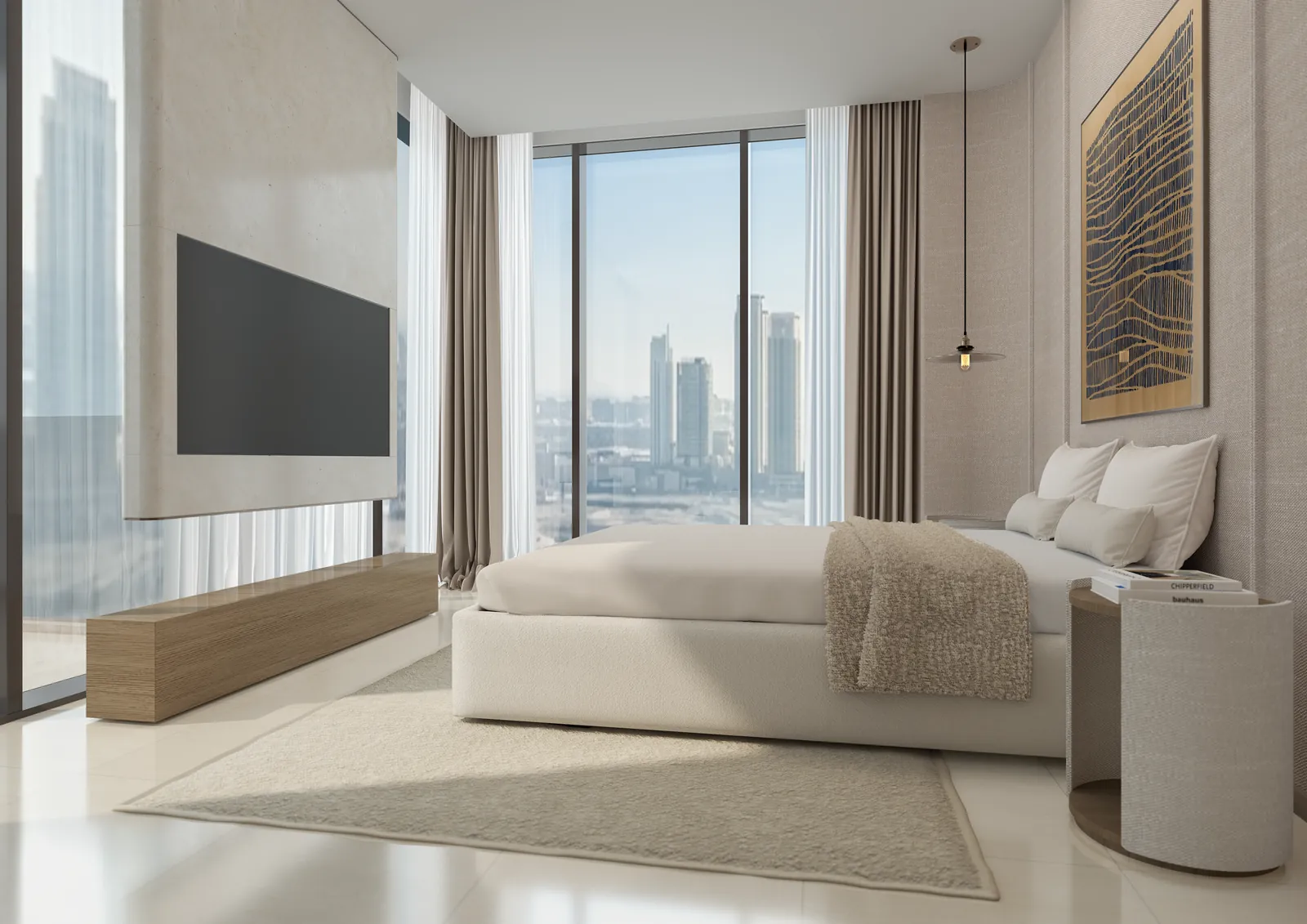Bedrooms framed by the skyline