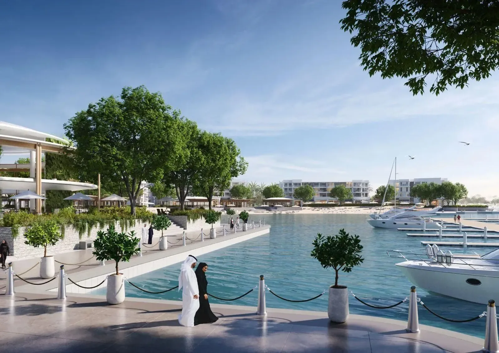 The 170-berth yacht marina promenade at Ramhan Island