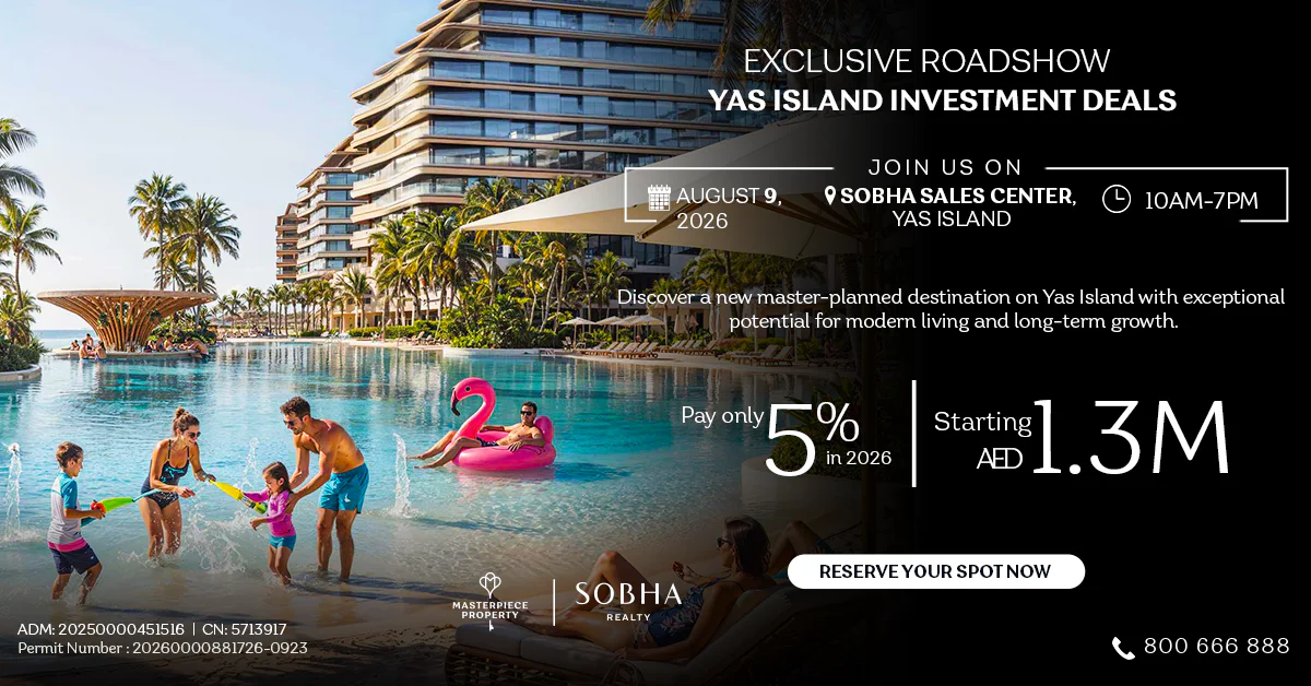Sobha City Yas Island exclusive roadshow on 9 August 2026 at Sobha Sales Center