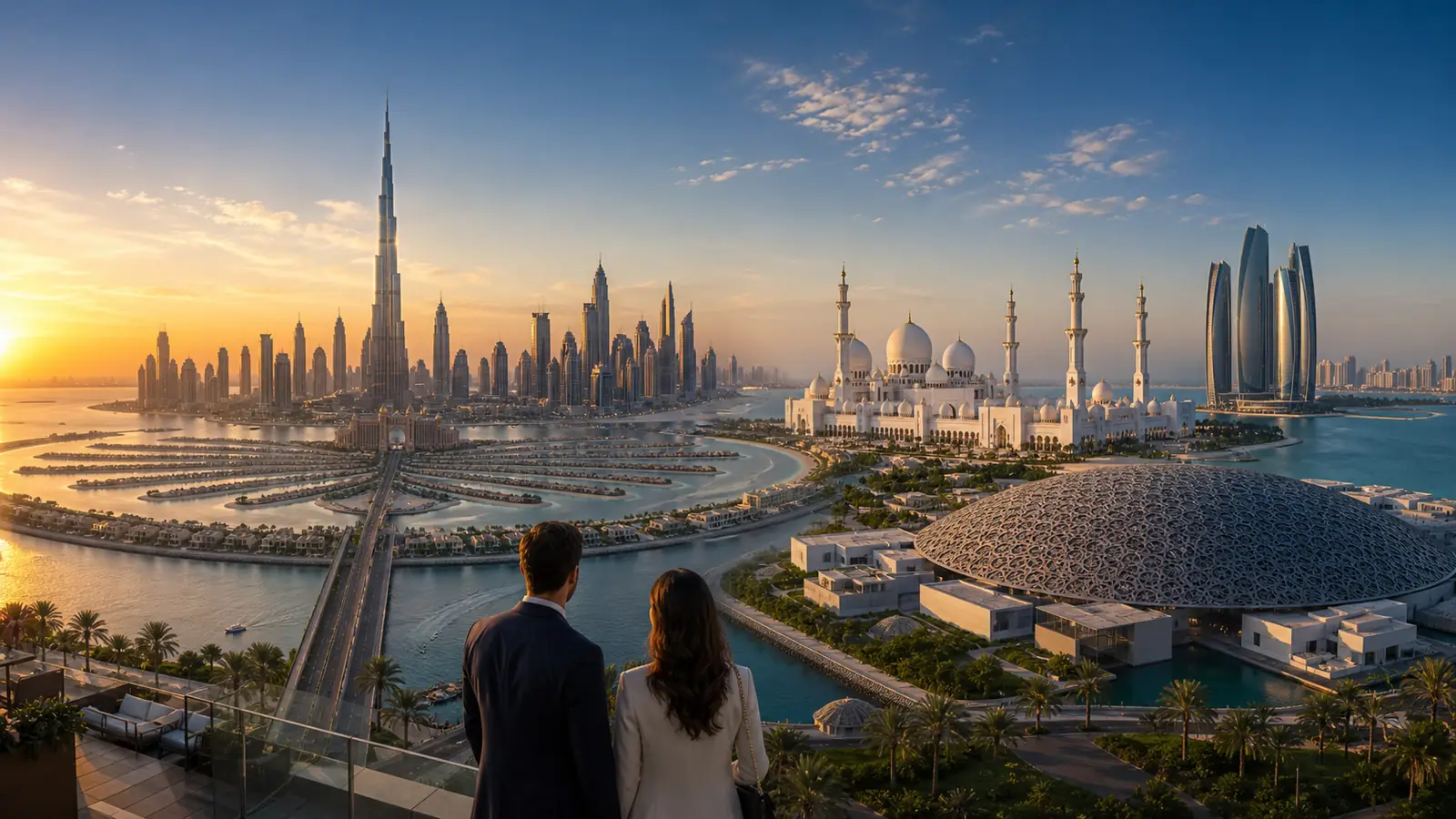 Dubai and Abu Dhabi landmarks featured on the property tour itinerary