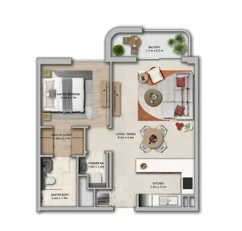 Floor plan of 1 Bedroom
