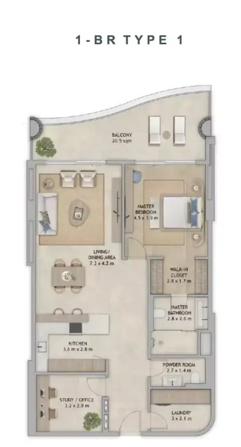 Floor plan of 1 Bedroom