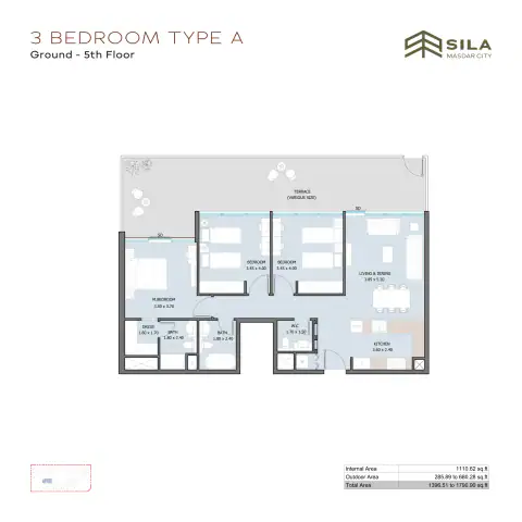 Floor plan of 3 Bedrooms