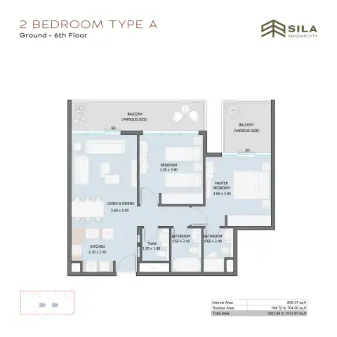 Floor plan of 2 Bedrooms