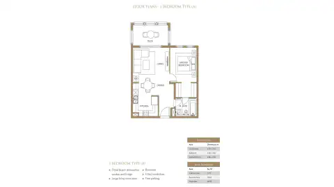 Floor plan of 1 Bedroom