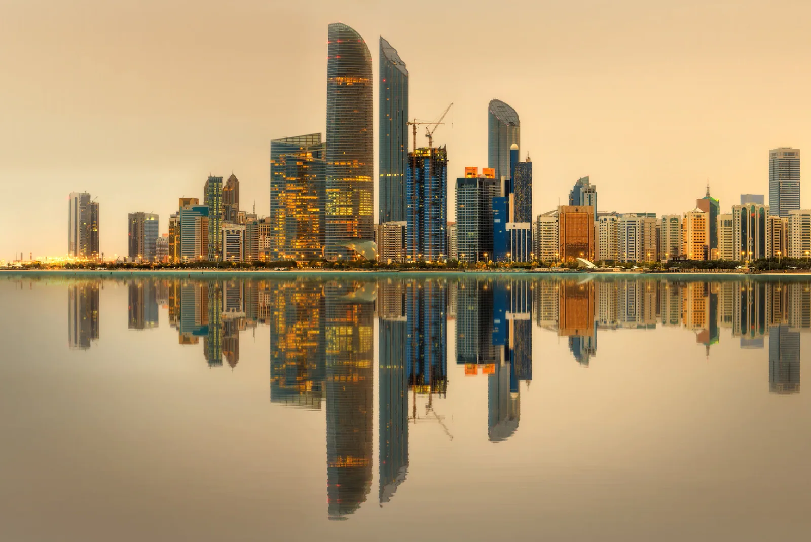 Abu Dhabi skyline at golden hour